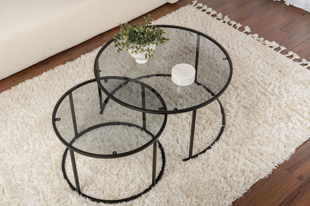 Conjunto de Mesa de Centro "Tavolino Vetro Nero" - Preto Cinzento - Design Moderno - A minha loja