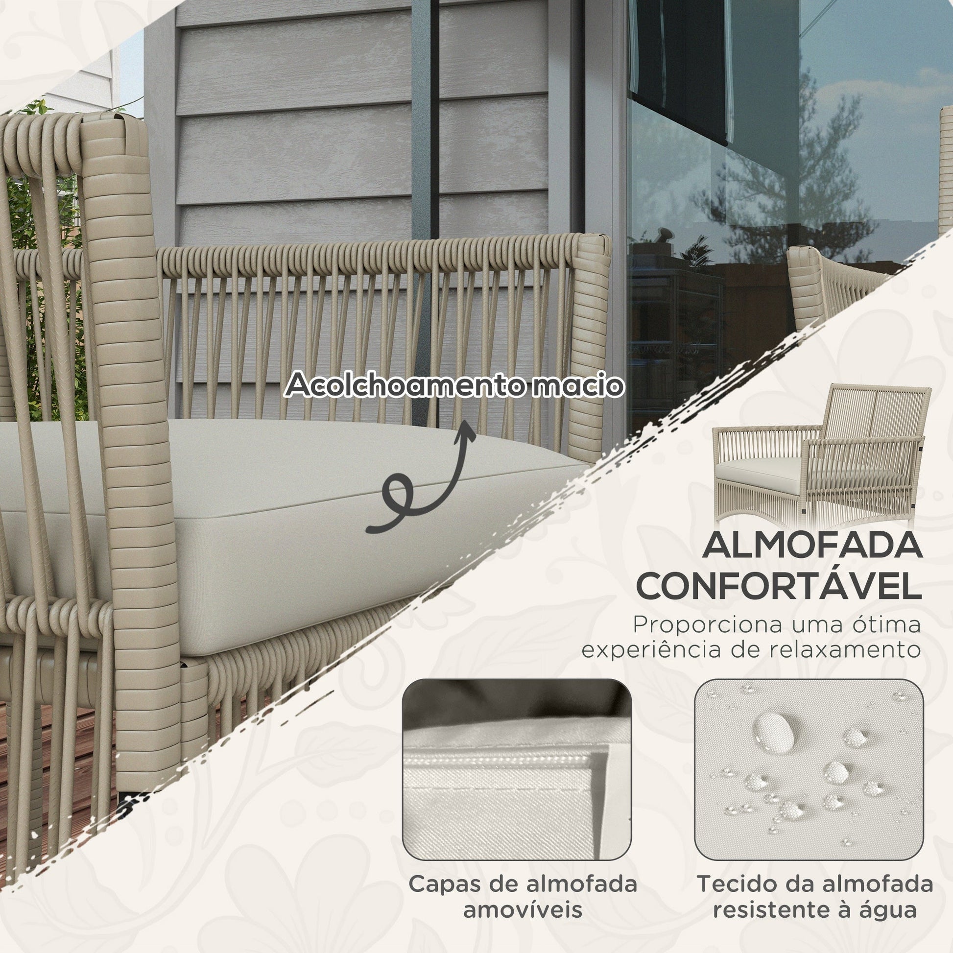 Conjunto de Móveis de Jardim em Vime – 4 Peças – Sofá 2 Lugares, 2 Poltronas e Mesa de Vidro – 100x56x80 cm - A minha loja