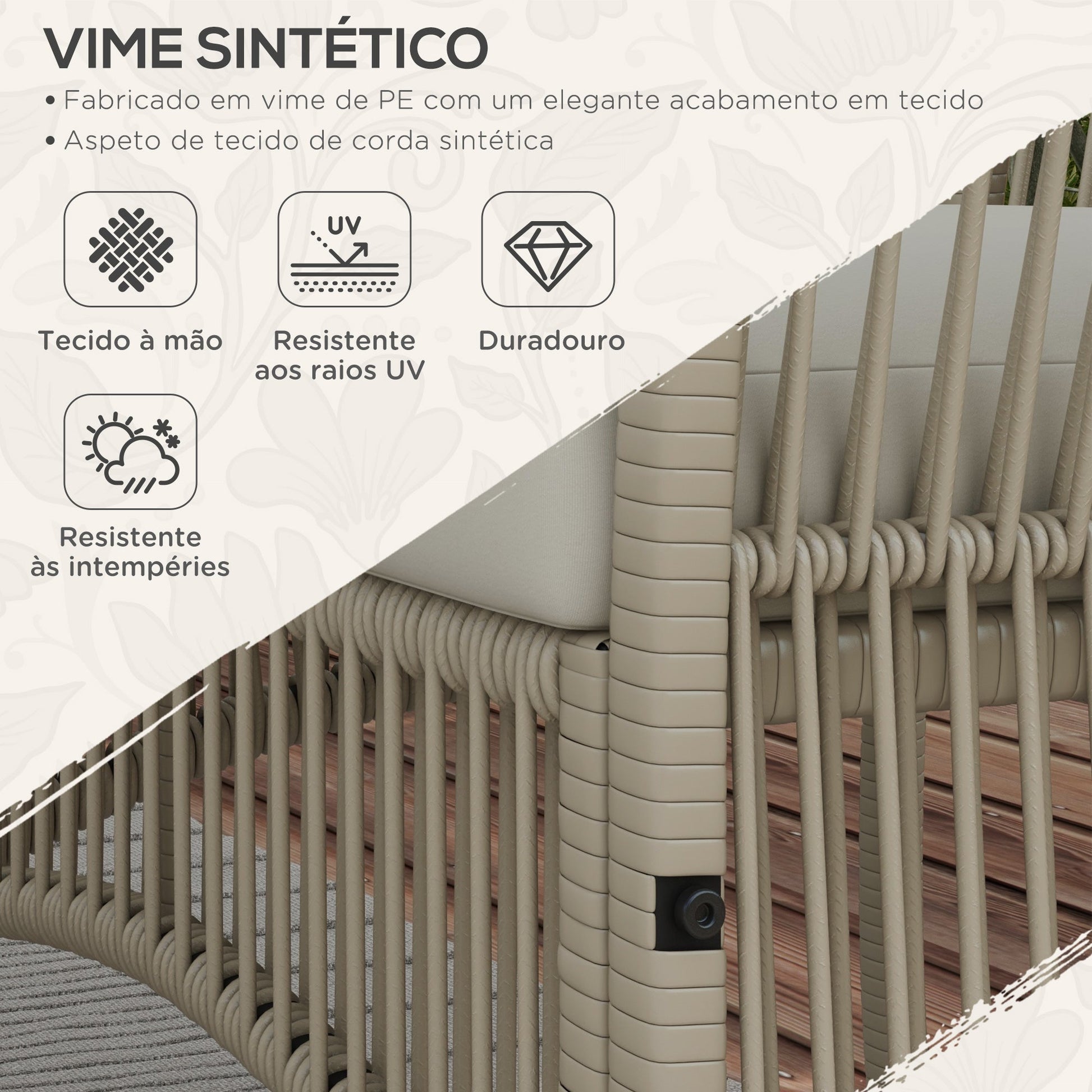 Conjunto de Móveis de Jardim em Vime – 4 Peças – Sofá 2 Lugares, 2 Poltronas e Mesa de Vidro – 100x56x80 cm - A minha loja