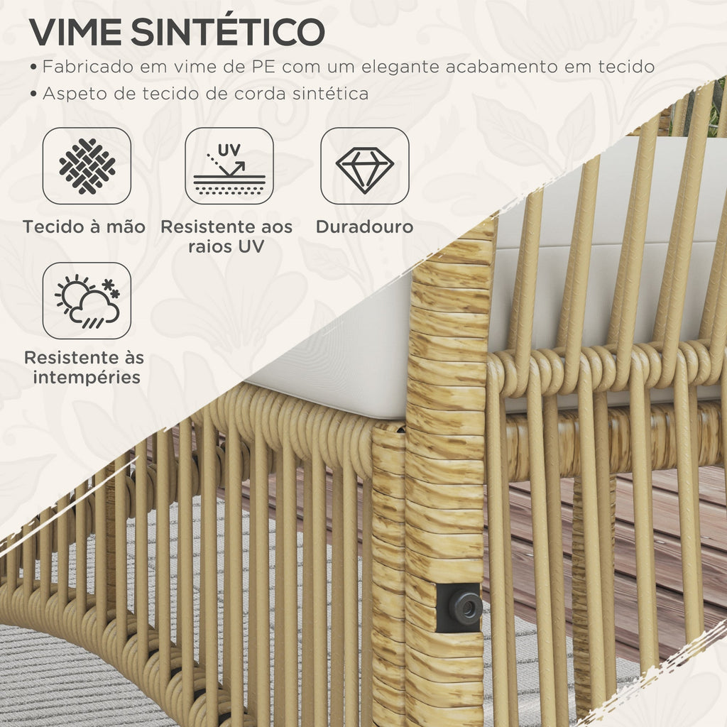 Conjunto de Móveis de Jardim em Vime PE – 4 Peças – Aço e Vidro – Bege – 100x56x80 cm - A minha loja