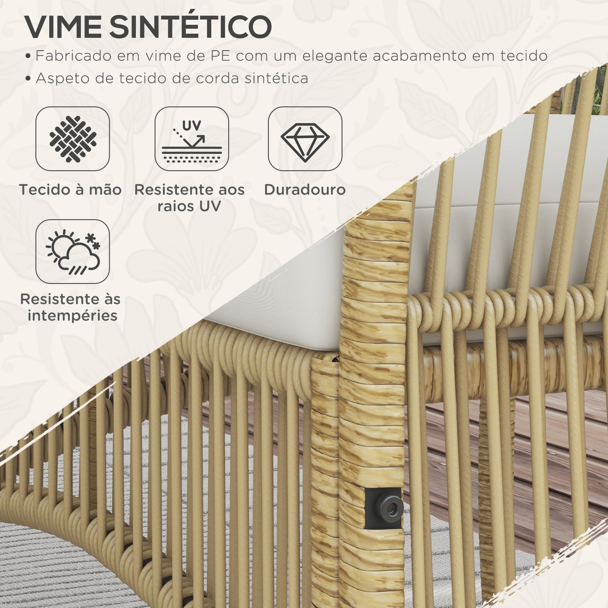 Conjunto de Móveis de Jardim em Vime PE – 4 Peças – Aço e Vidro – Bege – 100x56x80 cm - A minha loja