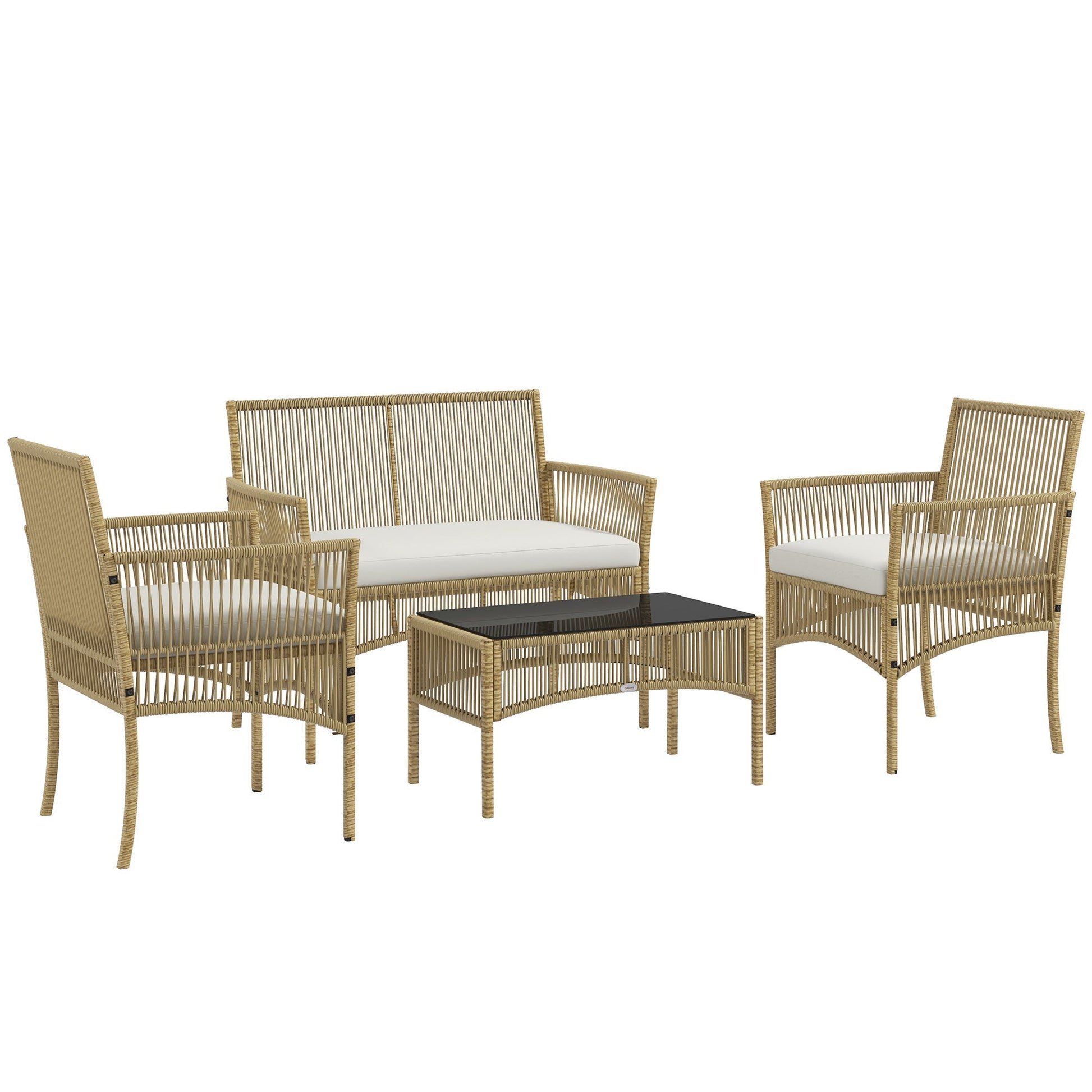 Conjunto de Móveis de Jardim em Vime PE – 4 Peças – Aço e Vidro – Bege – 100x56x80 cm - A minha loja