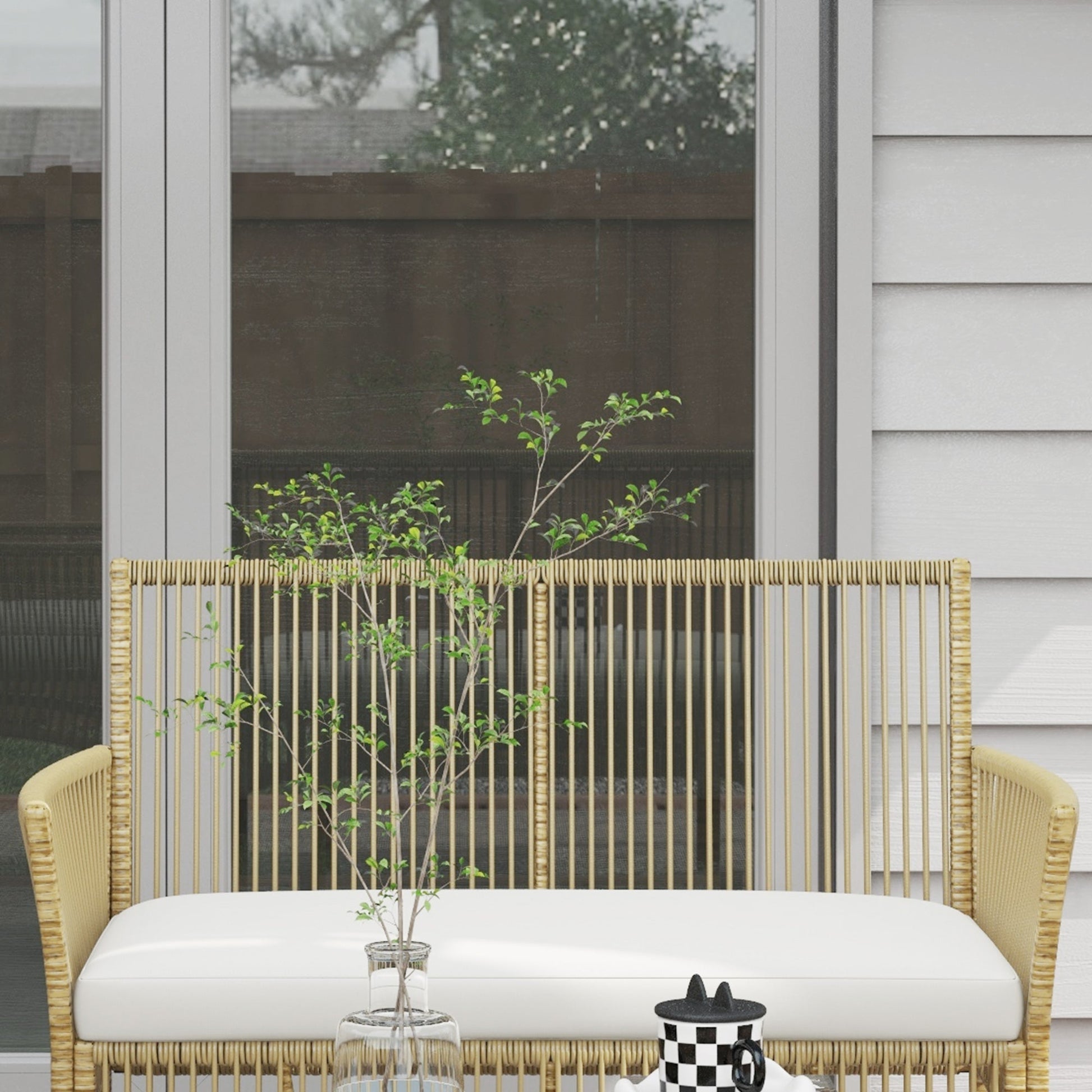 Conjunto de Móveis de Jardim em Vime PE – 4 Peças – Aço e Vidro – Bege – 100x56x80 cm - A minha loja