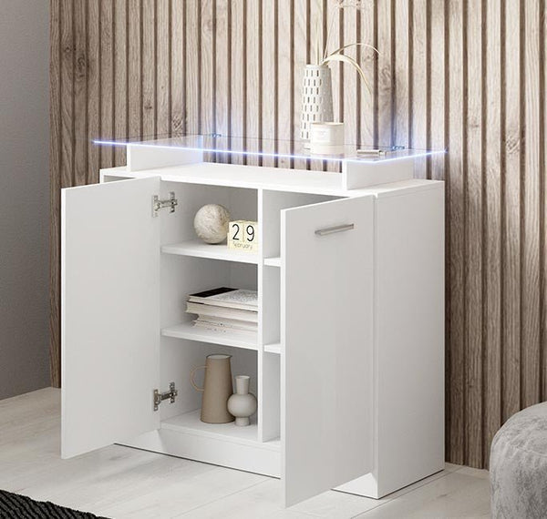 Conjunto de Entrada Setúbal – Branco Brilhante – Móvel, Espelho e Cabideiro com LED