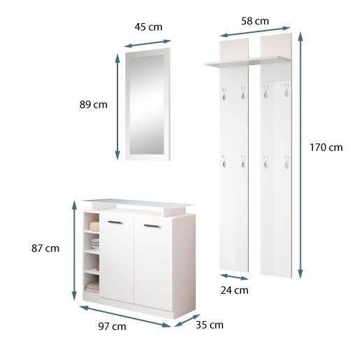 Conjunto de recibidor con espejo y perchero Palton 2P blanco - A minha loja