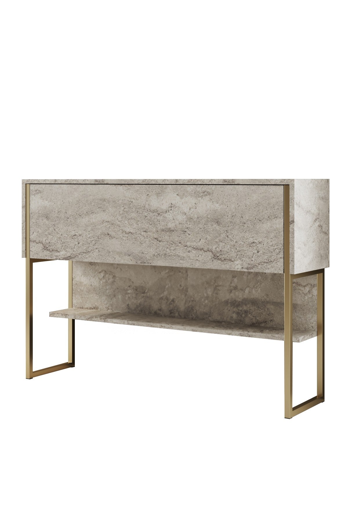 Consola de Entrada "Madrid" - Travertino Mármore e Dourado - 120x80x30cm - A minha loja