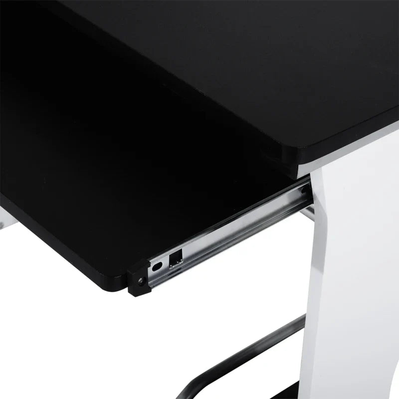 Mesa para Computador com Gaveta Armário e Suporte para CPU Secretária para Escritório Estúdio Dormitório 100x52x75cm Preto e Branco