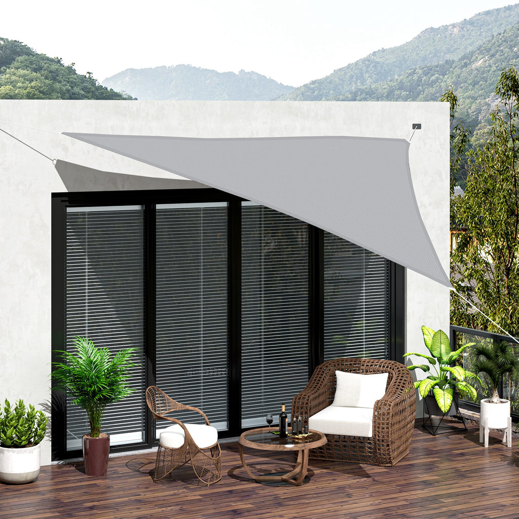 Vela de Sombra Triangular 3x3x3 m Toldo Vela de Poliéster com Proteção UV Aneis em Forma de D e Cordas para Jardim Pátio Piscina Cinza