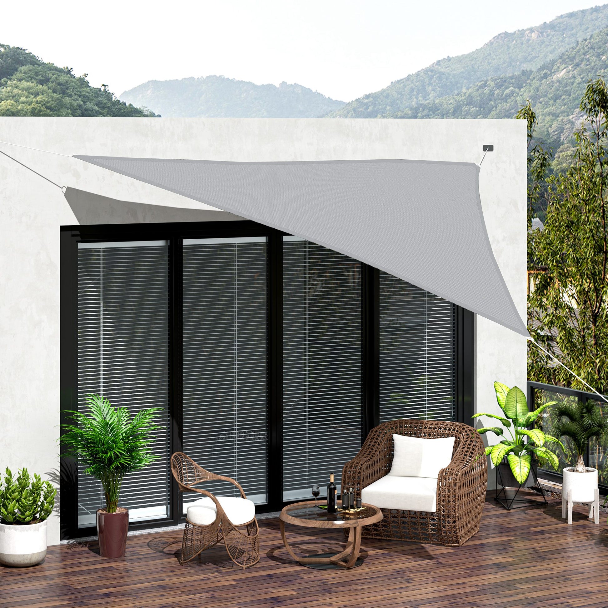 Vela de Sombra Triangular 3x3x3 m Toldo Vela de Poliéster com Proteção UV Aneis em Forma de D e Cordas para Jardim Pátio Piscina Cinza