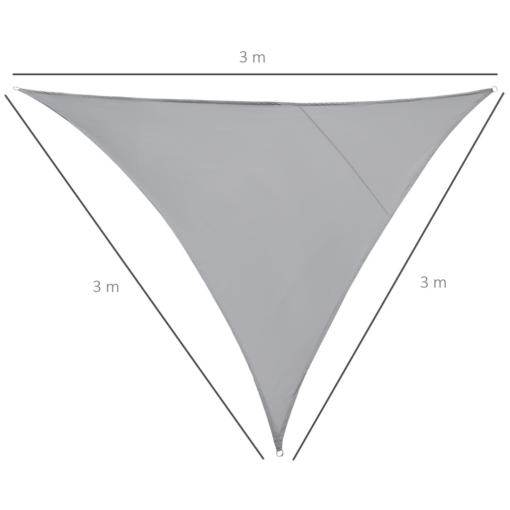 Vela de Sombra Triangular 3x3x3 m Toldo Vela de Poliéster com Proteção UV Aneis em Forma de D e Cordas para Jardim Pátio Piscina Cinza