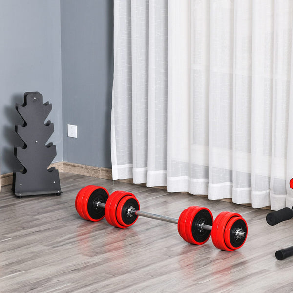 Conjunto de Halteres 30kg Ajustáveis 2 em 1 com Barras e Extensor para Treinamento de Força Levantamento de Pesos Casa Academia Escritórios Preto e Vermelho