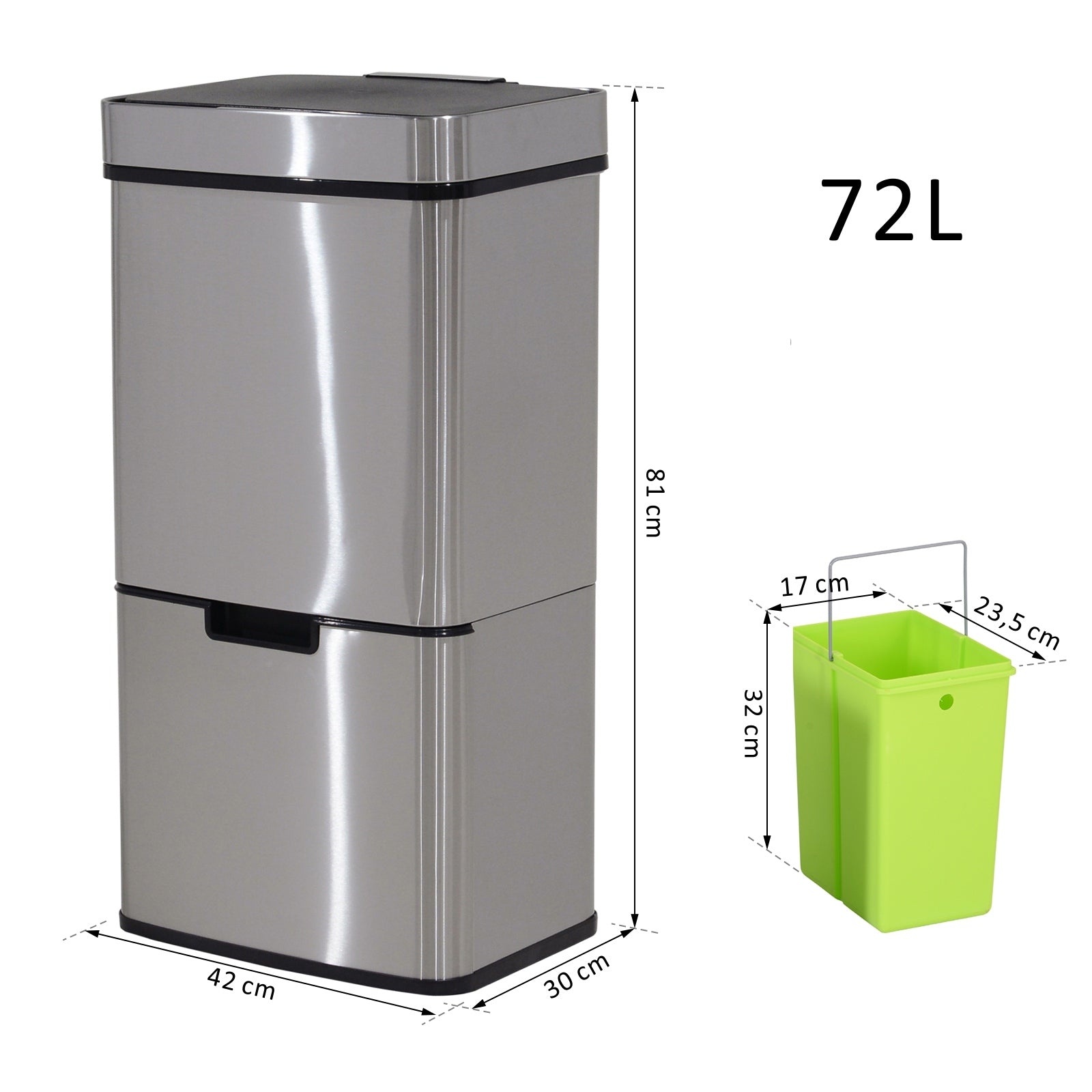 Caixote de Reciclagem em Inox de 72L com Abertura Automática - Leva-Me Contigo - Móveis & Decoração