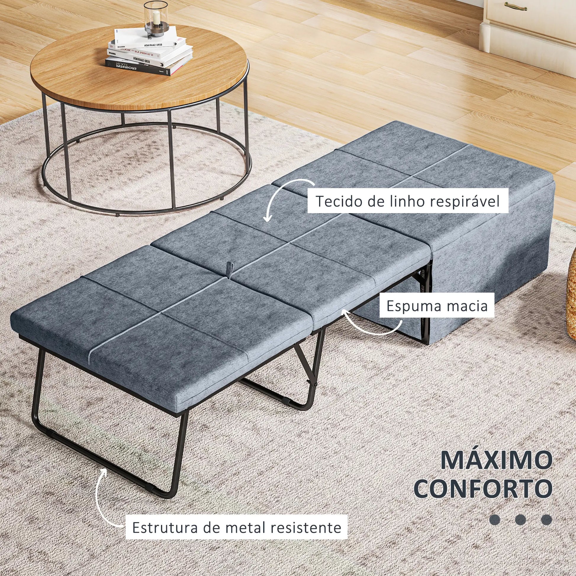 Cama Dobrável 68x180 cm com Colchão de Espuma Cama Dobrável para Convidados com Capa de Proteção Cama de Convidados Carga 120 kg Cinza
