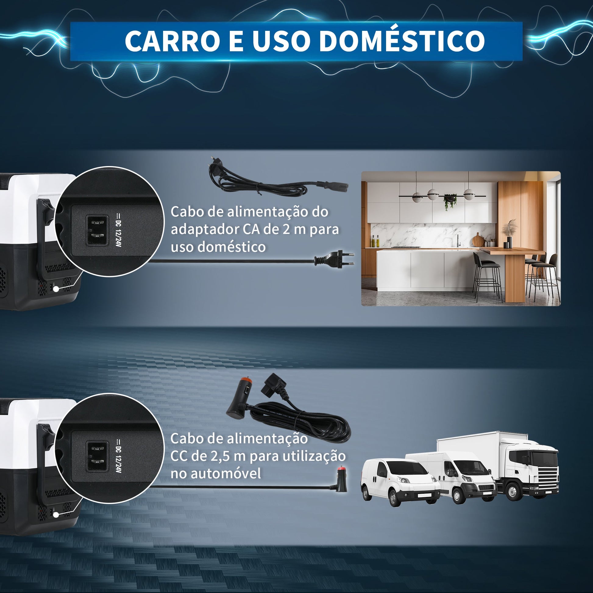 Geleira Elétrica de Compressor Portátil 30,5L para Carro -20℃ a 20℃ 12 / 24V CC e 100-240V AC com 2 Rodas Alças e Compartimento Congelador para Campismo Viagens 56,8x33x26,2 cm Preto – Modelo Biarritz