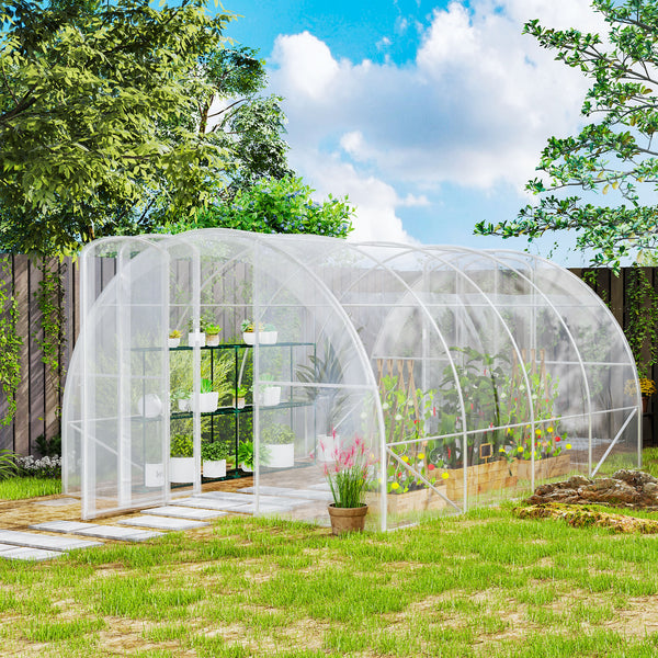 Estufa de Túnel 395x295x195 cm Estufa de Jardim com 2 Portas Estufa para Horticultura com Teto Arredondado para Cultivo de Plantas e Flores Transparente