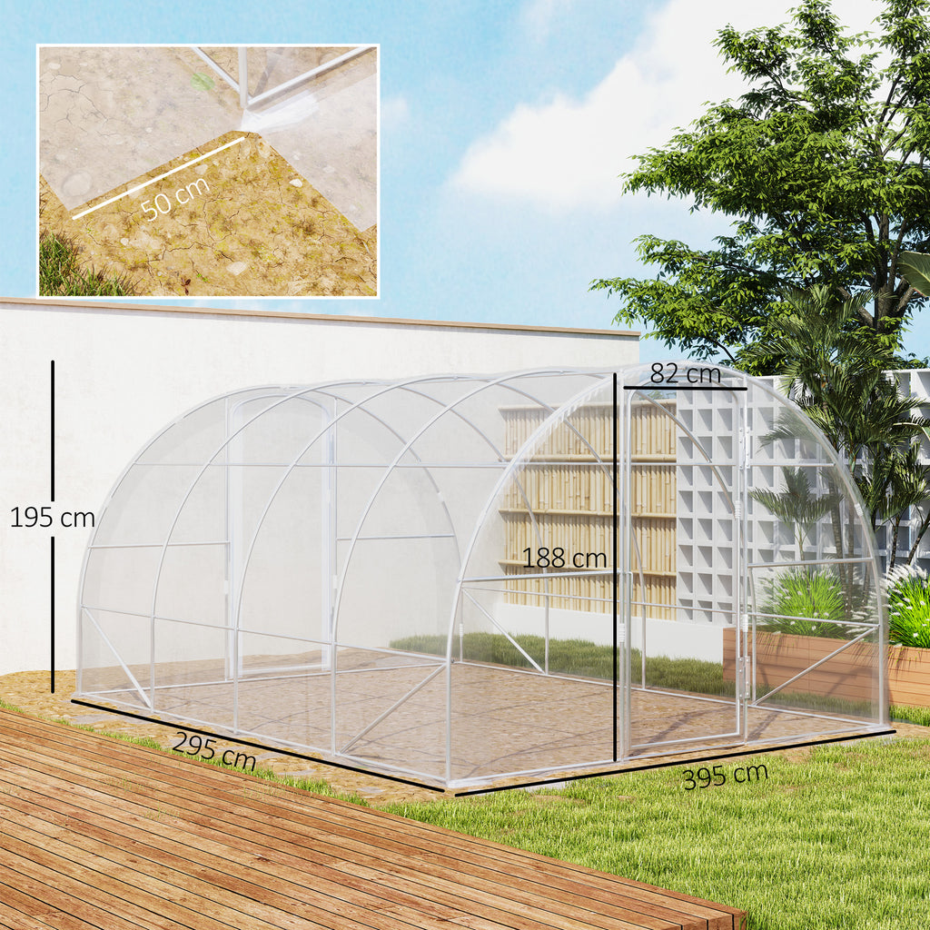 Estufa de Túnel 395x295x195 cm Estufa de Jardim com 2 Portas Estufa para Horticultura com Teto Arredondado para Cultivo de Plantas e Flores Transparente