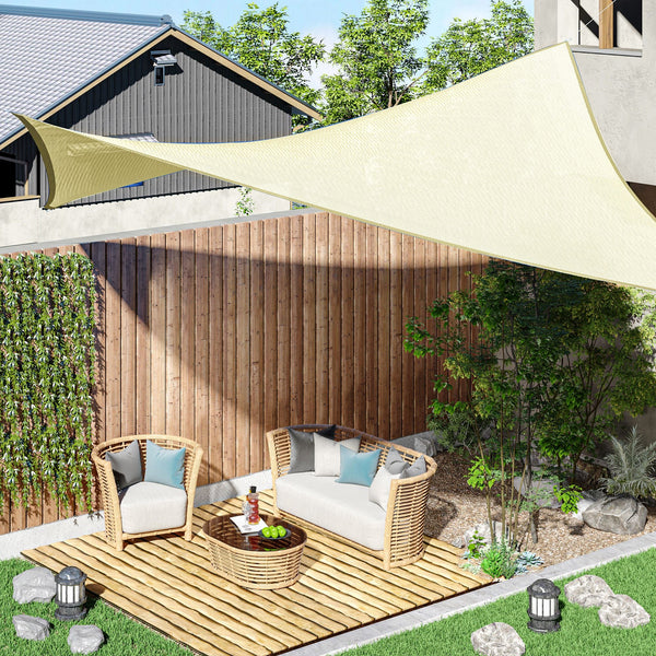 Vela de Sombra Retangular 3x4 m Toldo Vela de HDPE com Proteção UV Aneis em Forma de D e Cordas para Jardim Pátio Piscina Creme