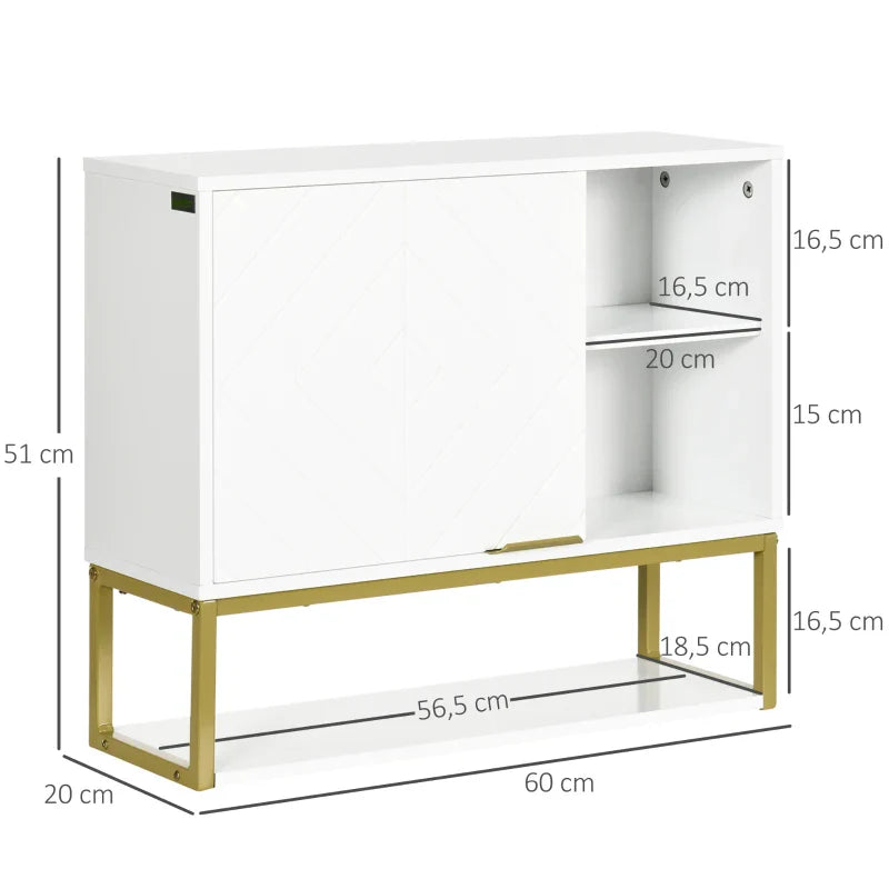Armário de Parede Casa de Banho Armário Casa de Banho com Porta Prateleira Ajustável e Armazenamento Inferior para Corredor Cozinha Sala de Estar 60x20x51 cm Branco