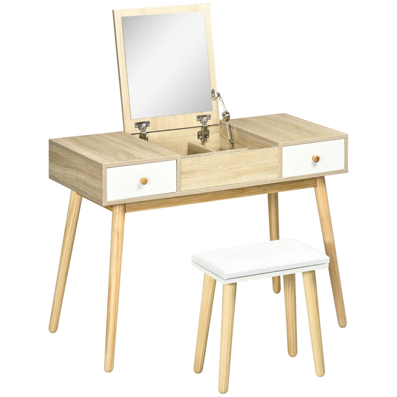 Toucador Natur com Espelho Dobrável e Banco - Design Nórdico - Leva-Me Contigo - Móveis & Decoração