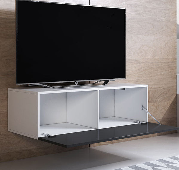Conjunto de Móveis de Sala Fontelas – 1,6 m – Modular em Branco e Preto com Móvel TV, Vitrine e Estantes – Design Moderno