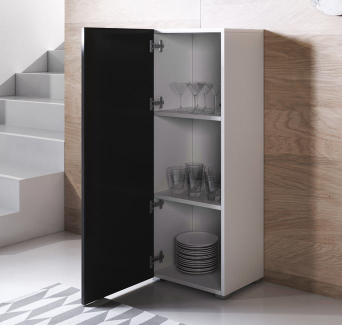 Armário Alto Cerdeira – 40x128 cm – Branco e Preto com Pés – Design Moderno