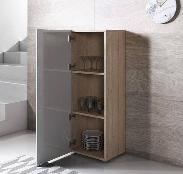 Armário Alto Coimbra – 40x128 cm – Sonoma e Branco com Pés