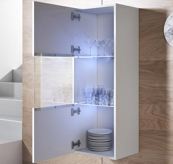 Vitrine de Parede Faro – 40x126 cm – Branco com LED Azul