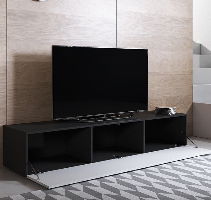 Móvel de TV Lukes – Preto e Branco – 160x40x32 cm – 1 Porta Abatível e 3 Compartimentos com Pés
