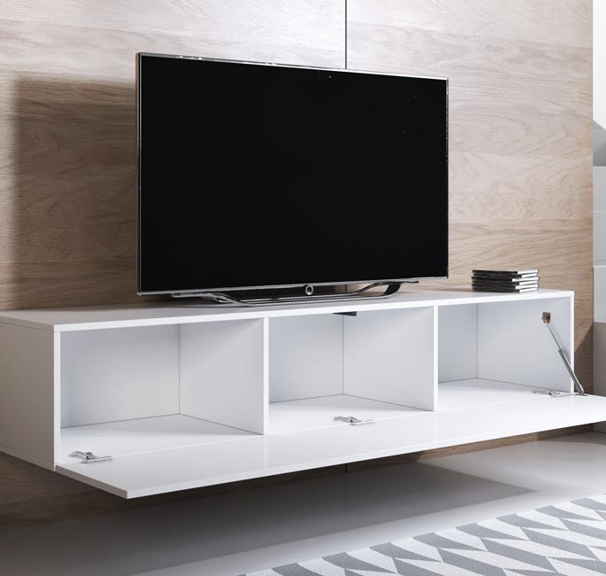 Conjunto de Móveis de Sala Requião – 1,6 m – Modular em Branco com Móvel TV, Armário e Estantes – Design Moderno