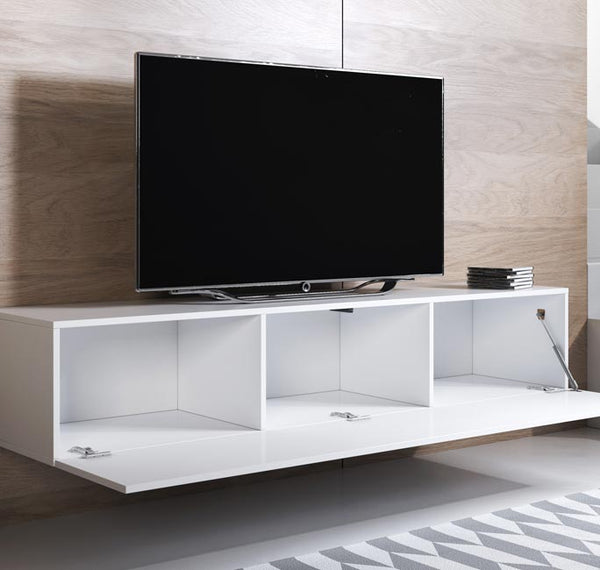 Conjunto de Móveis de Sala Requião – 1,6 m – Modular em Branco com Móvel TV, Armário e Estantes – Design Moderno