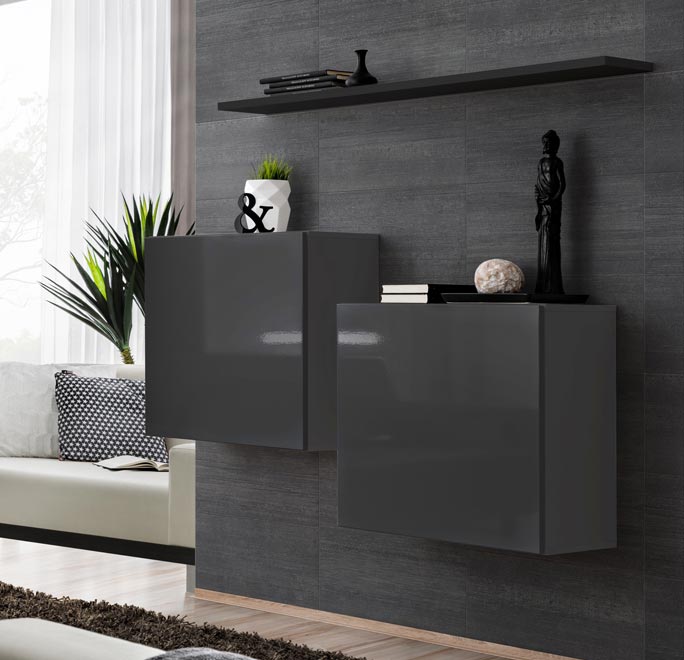 Armário Suspenso Casével – 60x60 cm – Cinzento com Porta Alto Brilho e Cantos Arredondados