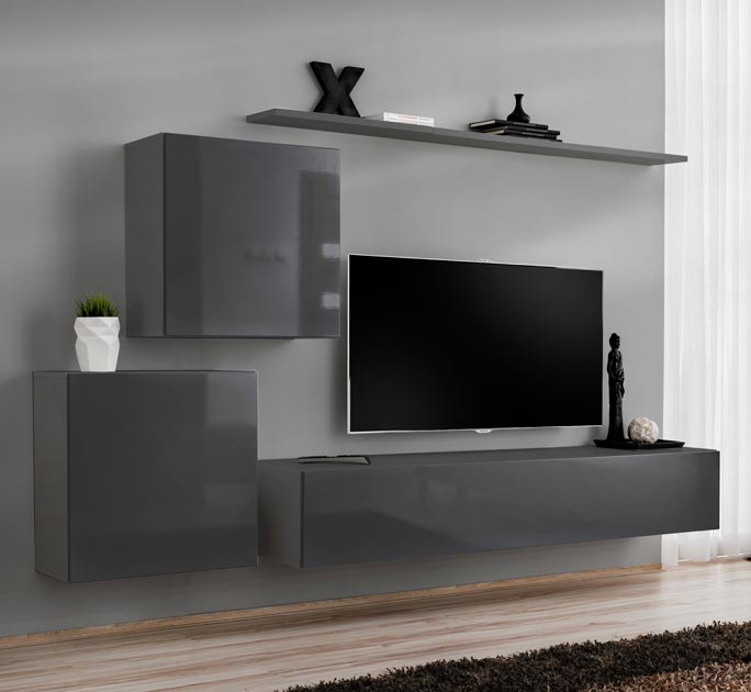 Armário Suspenso Casével – 60x60 cm – Cinzento com Porta Alto Brilho e Cantos Arredondados