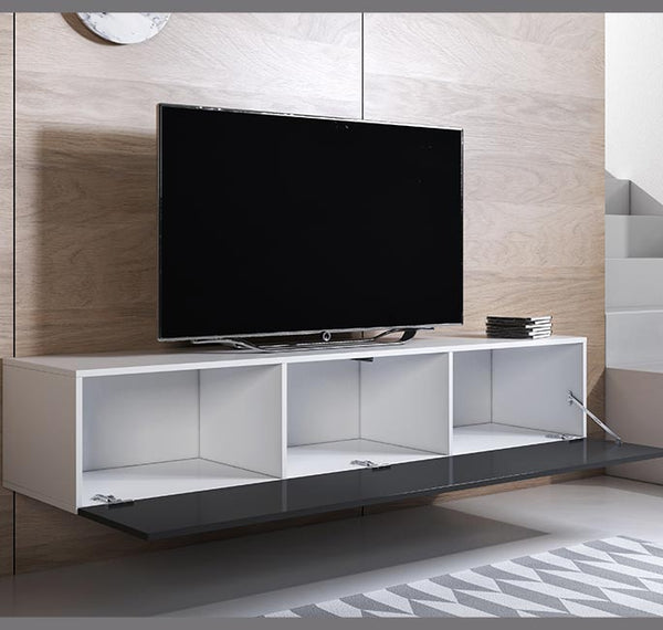 Conjunto de Móveis de Sala Sandim – 1,6 m – Modular em Branco e Preto com Móvel TV, Vitrine e Estantes – Design Moderno