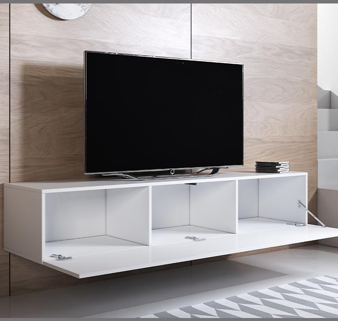 Conjunto de Sala Oleiros – 2,6 m – Modular em Branco com Móvel TV, Vitrines e Estantes – Design Moderno
