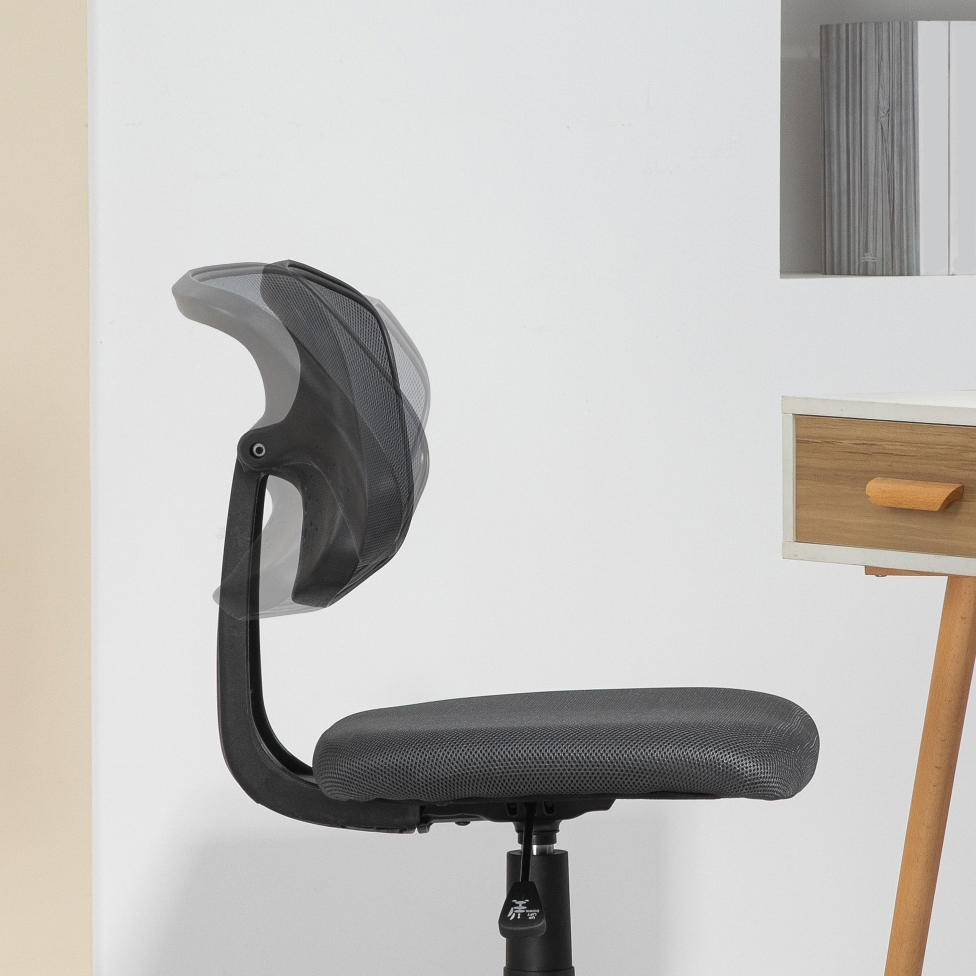 Cadeira de Escritório sem Apoio para os Braços Cadeira de Escritório Giratória com Encosto de Malha Respirável Altura Ajustável Carga 120 kg 43x48x78-88 cm Cinza