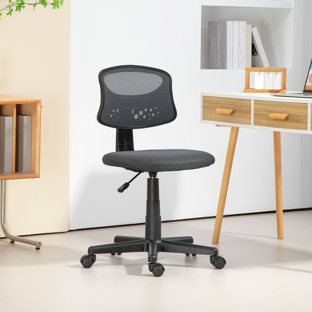 Cadeira de Escritório sem Apoio para os Braços Cadeira de Escritório Giratória com Encosto de Malha Respirável Altura Ajustável Carga 120 kg 43x48x78-88 cm Cinza