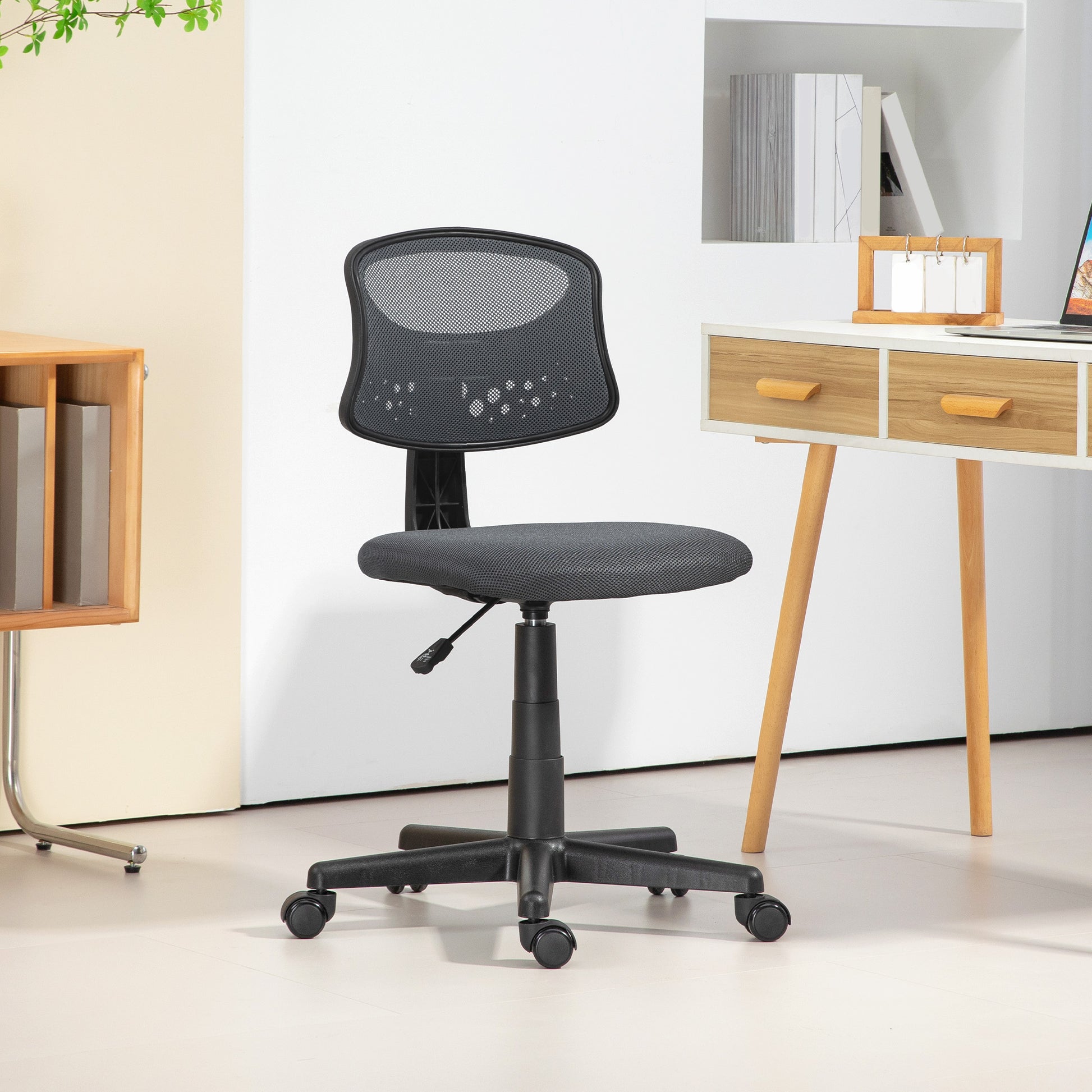Cadeira de Escritório sem Apoio para os Braços Cadeira de Escritório Giratória com Encosto de Malha Respirável Altura Ajustável Carga 120 kg 43x48x78-88 cm Cinza
