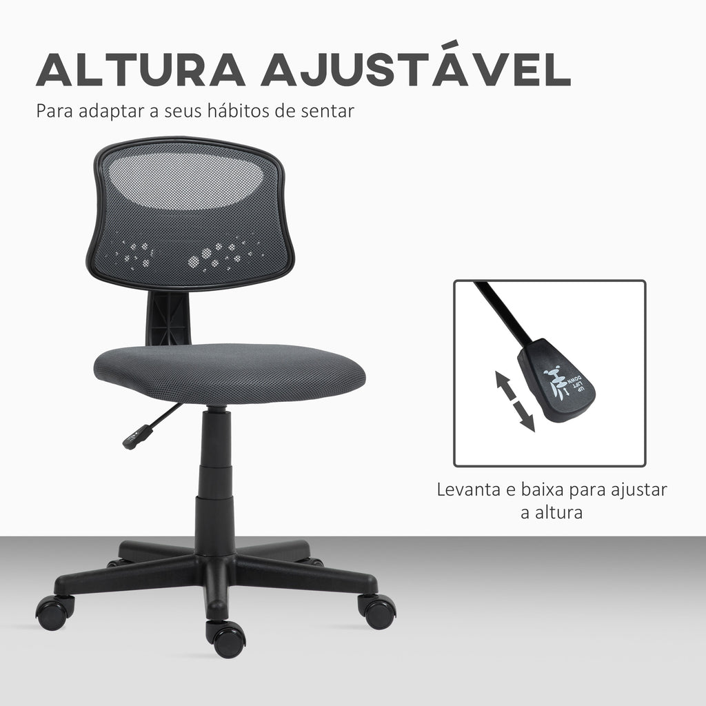 Cadeira de Escritório sem Apoio para os Braços Cadeira de Escritório Giratória com Encosto de Malha Respirável Altura Ajustável Carga 120 kg 43x48x78-88 cm Cinza