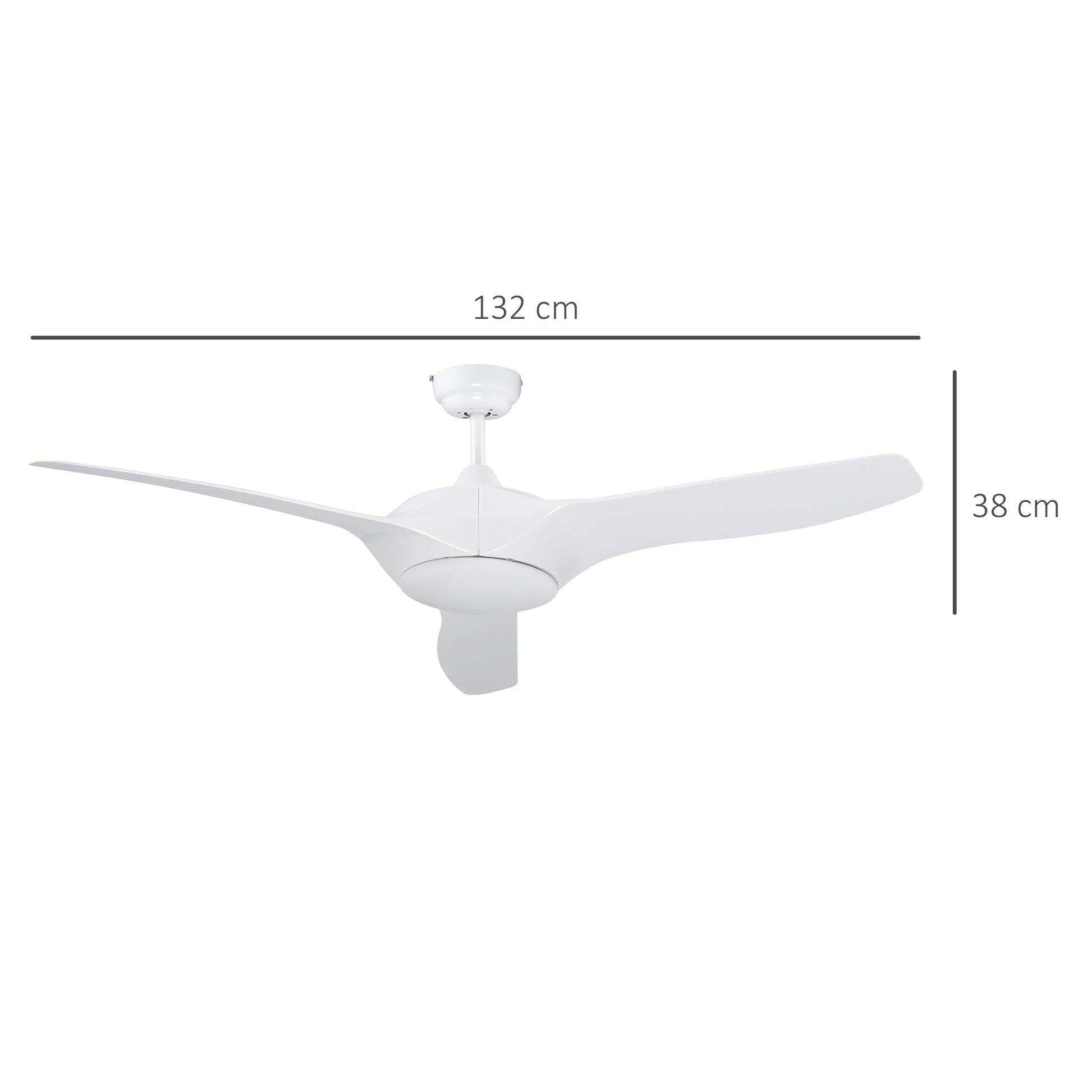 Ventoinha de Teto Diâmetro 132cm com Luz LED Controle Remoto 3 Lâminas Reversíveis 6 Velocidades e Temporizador Silencioso para Dormitório Sala de Estar Sala de Jantar Branco