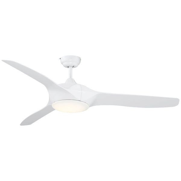Ventoinha de Teto Diâmetro 132cm com Luz LED Controle Remoto 3 Lâminas Reversíveis 6 Velocidades e Temporizador Silencioso para Dormitório Sala de Estar Sala de Jantar Branco