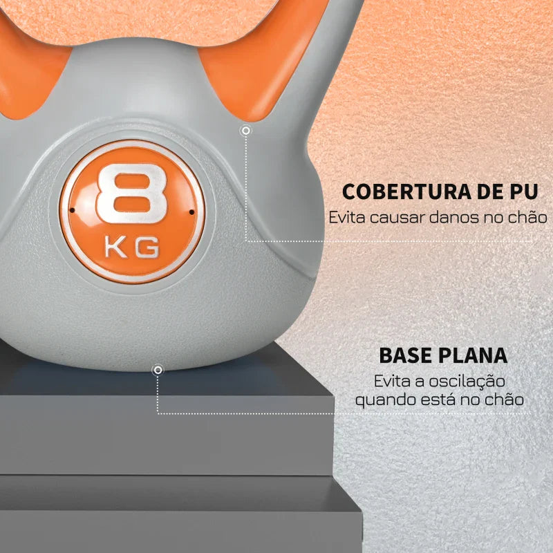 SPORTNOW Kettlebell 8kg Peso Russo com Revestimento de PU e Enchimento de Areia para Treinamento em Casa Ginásio 20x14x24cm Laranja e Cinza