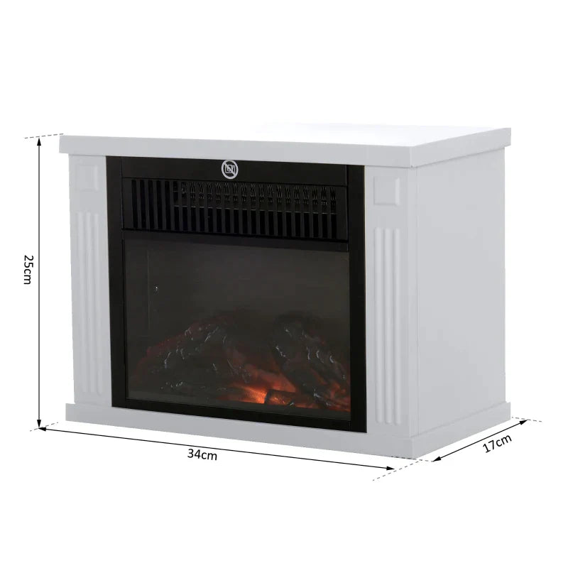 Lareira Elétrica Portátil Lareira Elétrica Compacta com Termostato Ajustável 600W/1200W e Efeito de Chama Realista 34x17x25cm Branco