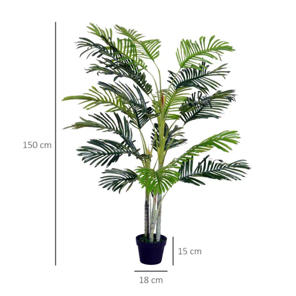 Palmeira Artificial 150cm com Aspecto Realista Planta Artificial Decorativa com Vaso Casa Varanda Jardim Verde