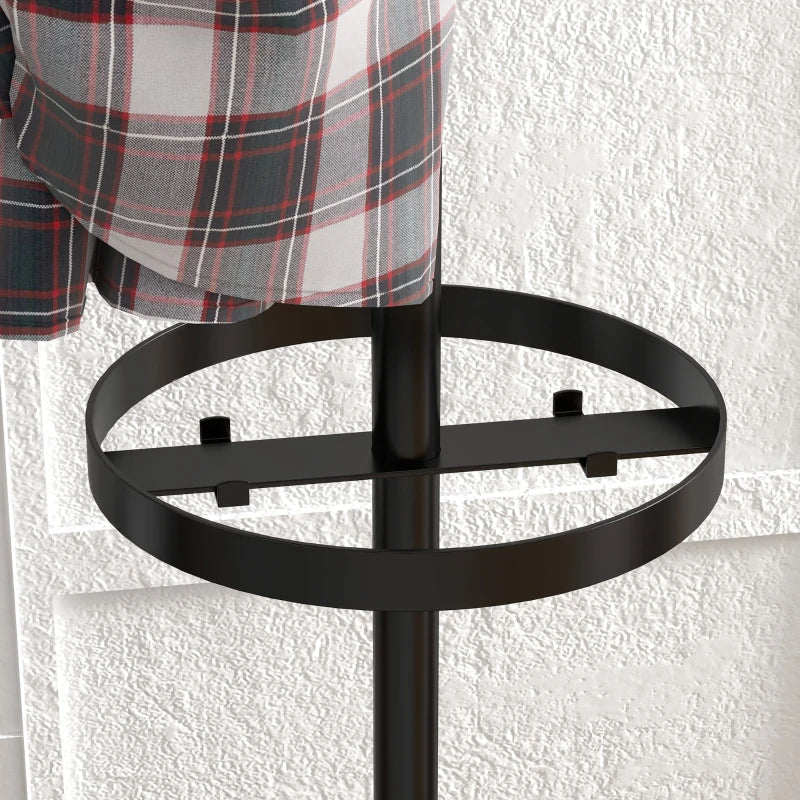 Cabide de Pé com Suporte para Guarda Chuvas Cabide de Pé para Roupas de Metal com 12 Ganchos para Pendurar Bolsas Cabide de Pé para Corredor Entrada Dormitório Ø34x177 cm Preto
