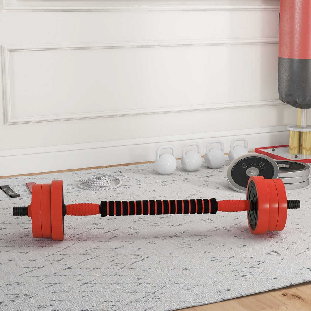 SPORTNOW Conjunto de Halteres 20kg 4 em 1 Conjunto de Pesos com Kettlebell Barra de Pesos para Treino de Força em Casa Ginásio Escritório vermelho