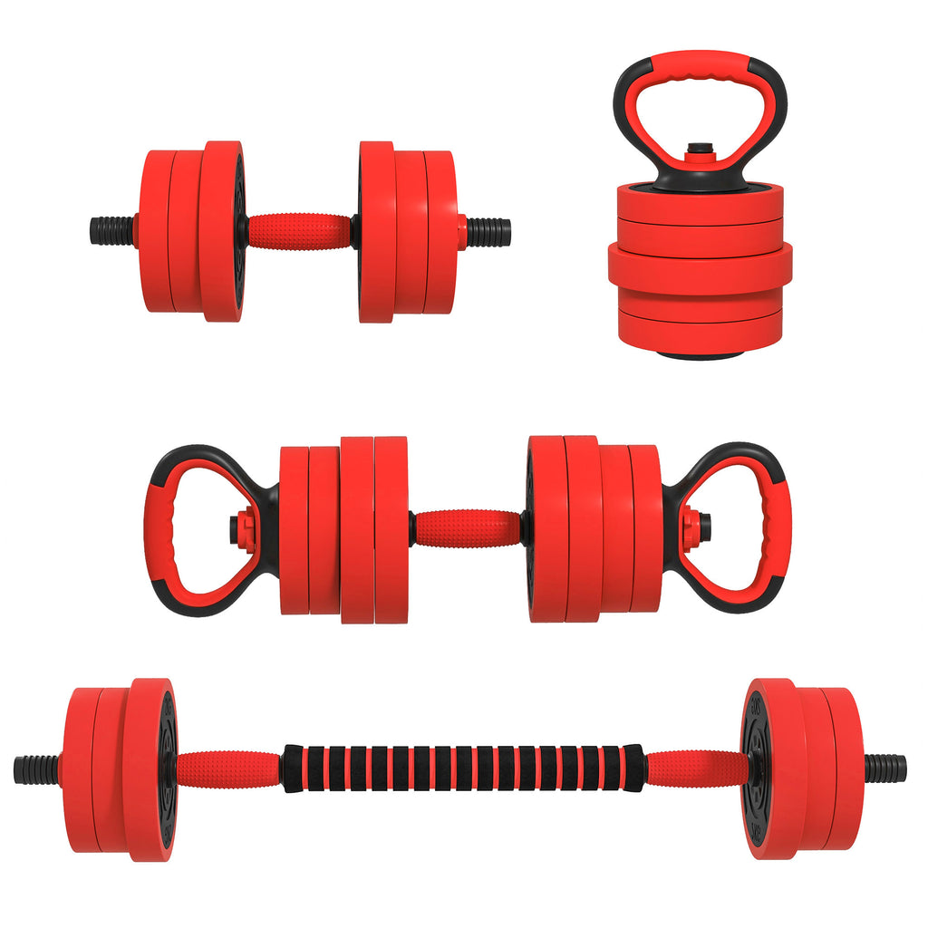 SPORTNOW Conjunto de Halteres 20kg 4 em 1 Conjunto de Pesos com Kettlebell Barra de Pesos para Treino de Força em Casa Ginásio Escritório vermelho