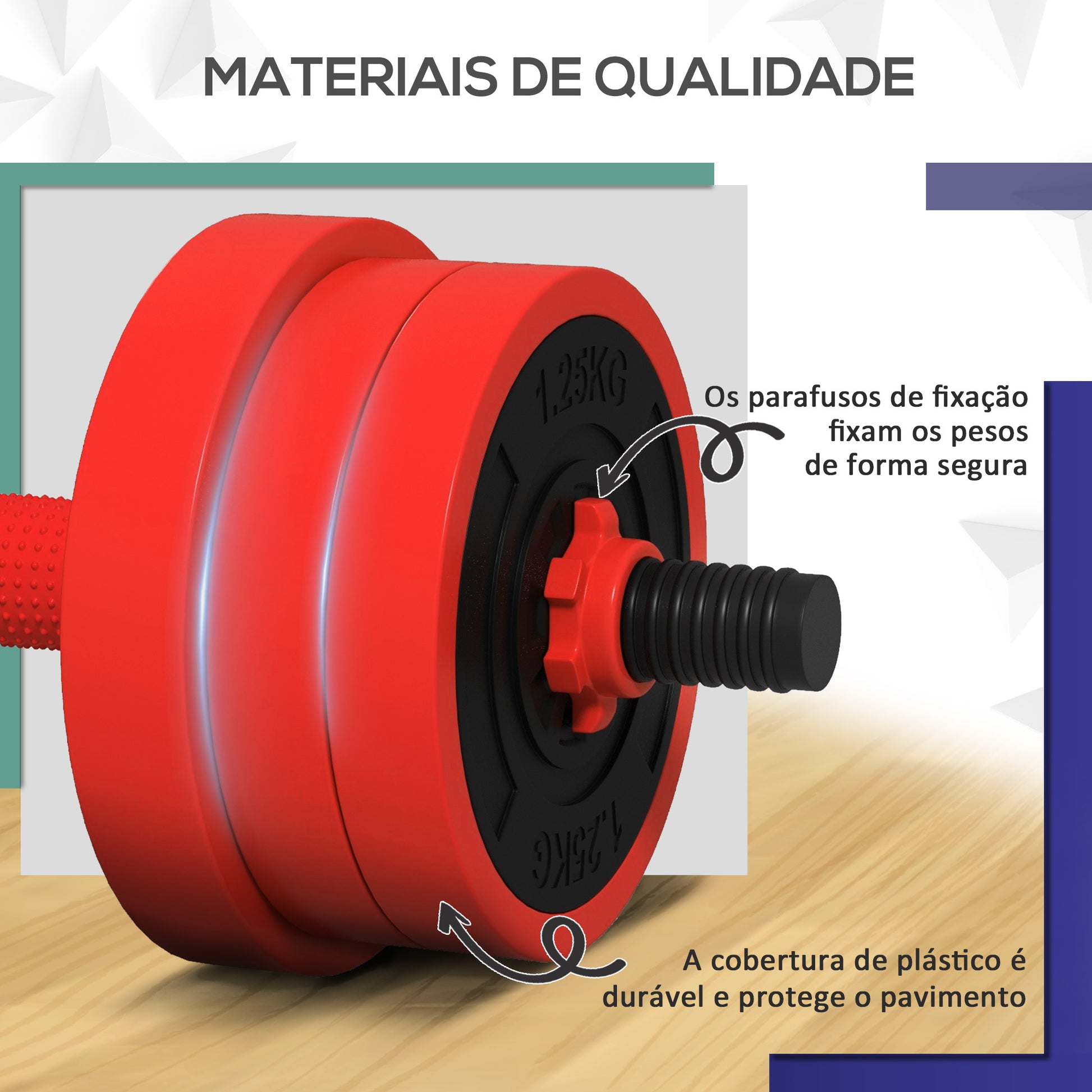 SPORTNOW Conjunto de Halteres 20kg 4 em 1 Conjunto de Pesos com Kettlebell Barra de Pesos para Treino de Força em Casa Ginásio Escritório vermelho