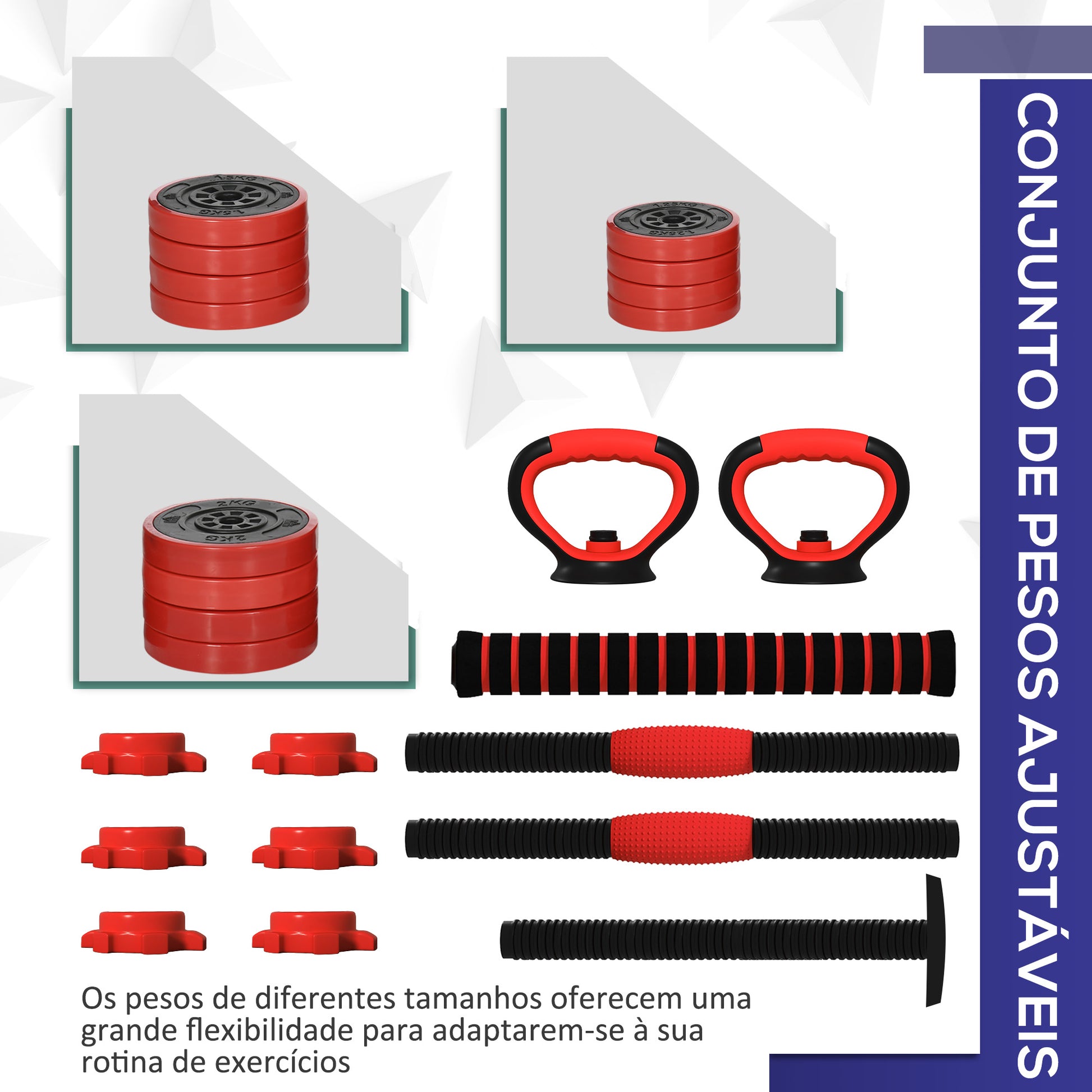 SPORTNOW Conjunto de Halteres 20kg 4 em 1 Conjunto de Pesos com Kettlebell Barra de Pesos para Treino de Força em Casa Ginásio Escritório vermelho