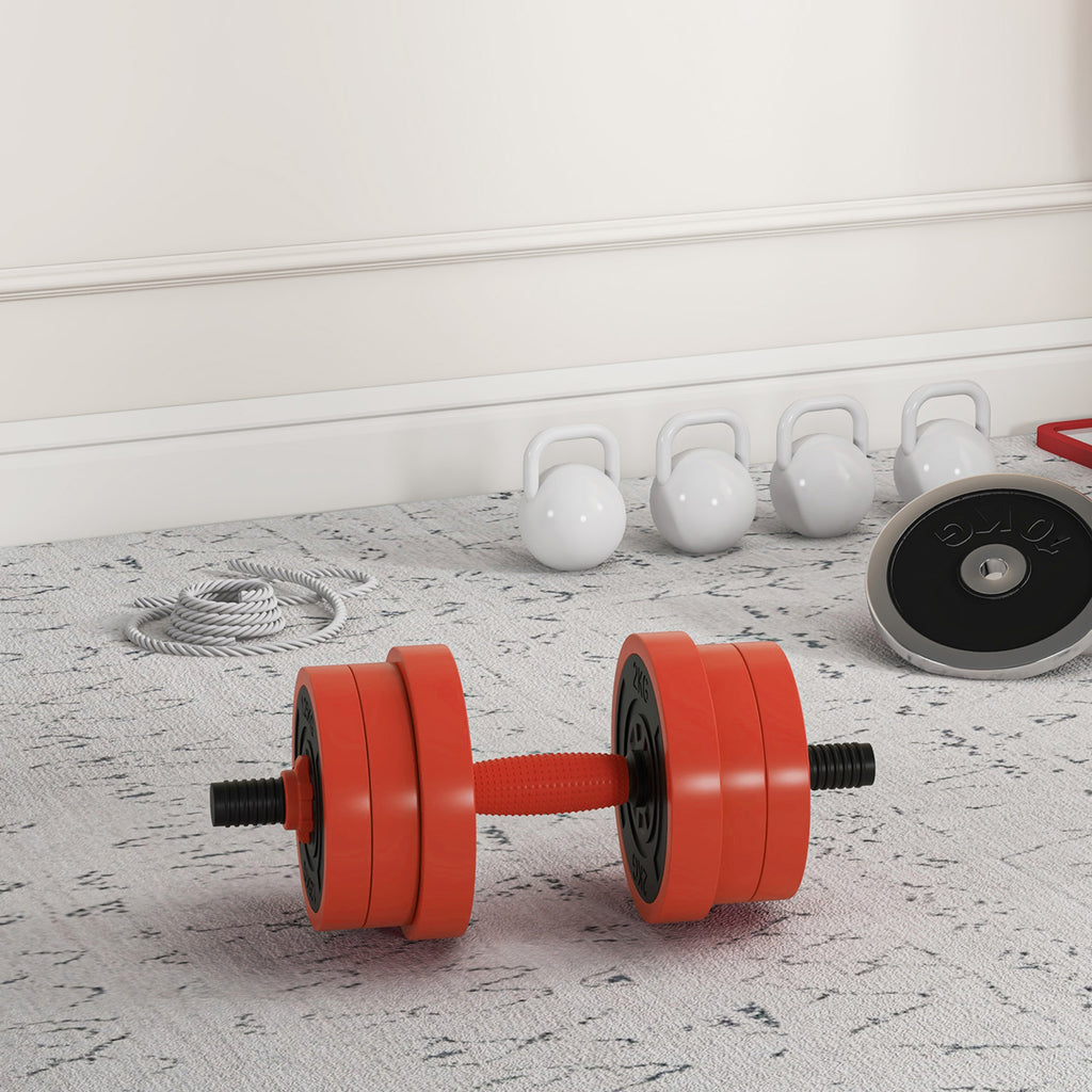 SPORTNOW Conjunto de Halteres 20kg 4 em 1 Conjunto de Pesos com Kettlebell Barra de Pesos para Treino de Força em Casa Ginásio Escritório vermelho