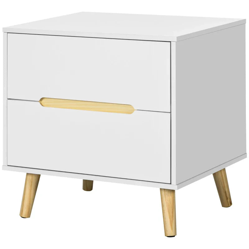 Mesa de Cabeceira com 2 Gavetas e Pés de Madeira Mesa de Cabeceira para Dormitório Escritório Estilo Moderno 50x40x50,5cm Branco